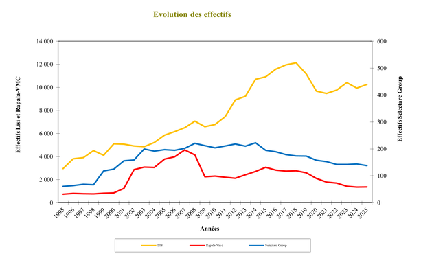 Evolution des effectifs du groupe Viellard Migeon et Cie
